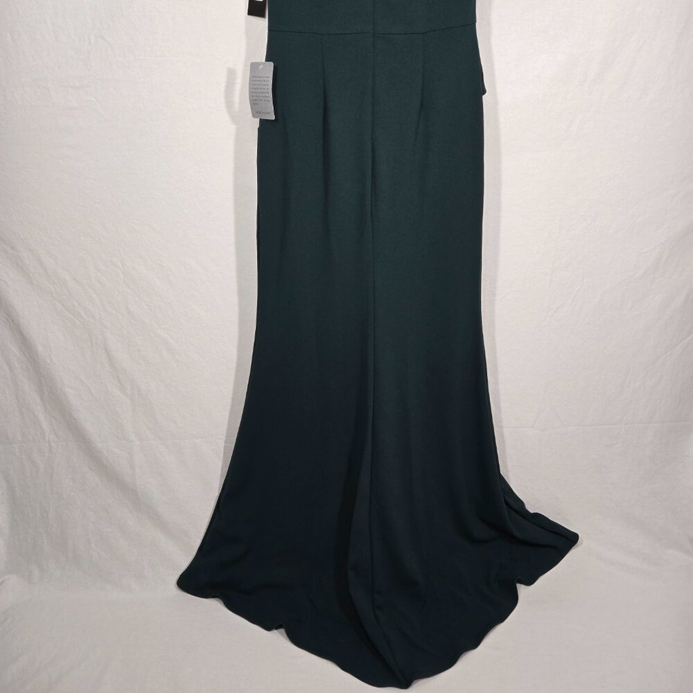 BETSY ADAM "Christine" PINE Scuba Crepe Ruffle Bow Slit Formal Gown Dress Size 8 - Picture 7 of 17